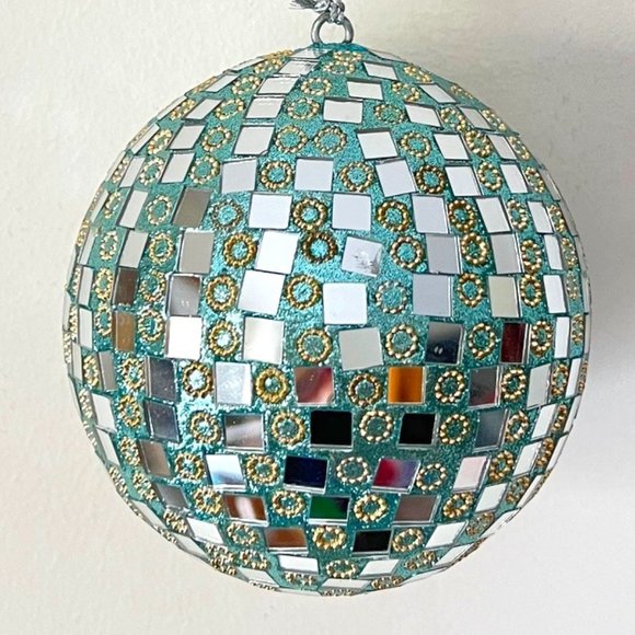 NEW Set of 2 Large Glass Mirror Disco Ball Ornaments with Rhinestones - Picture 4 of 16